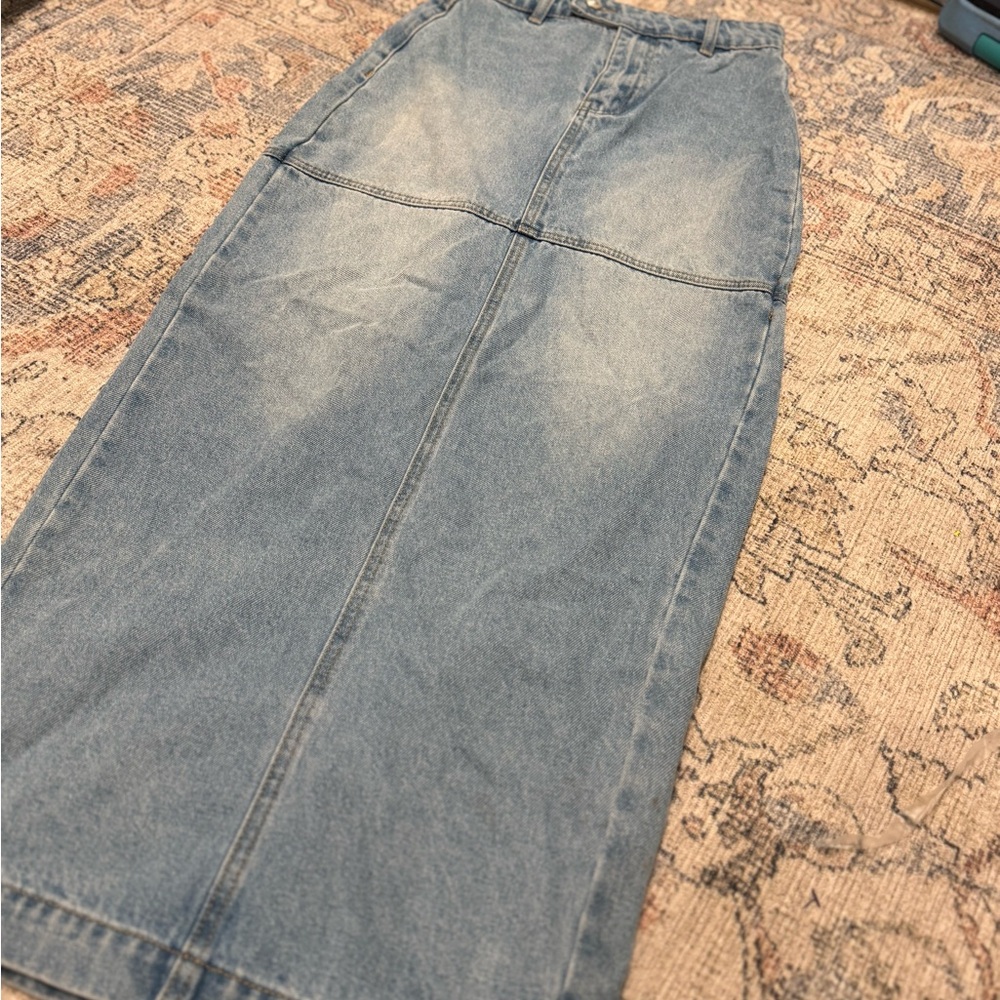 Princess Polly Light Wash Denim Maxi Skirt Size 2
